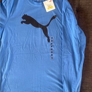 Puma Men's Long Sleeve Shirt in Blue with Black Logo